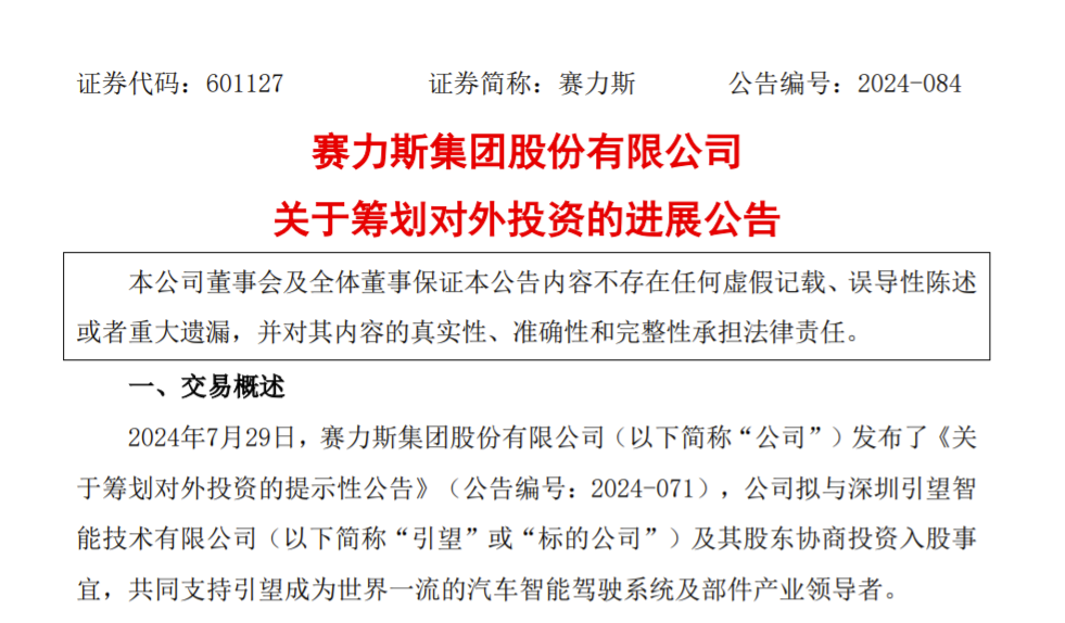 又一股东到位，赛力斯115亿购买引望10